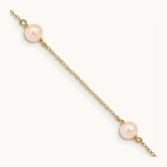 Madi K 5- Pink Near-Round FWC Pearl 3-station Bracelet, 6mm, 14K