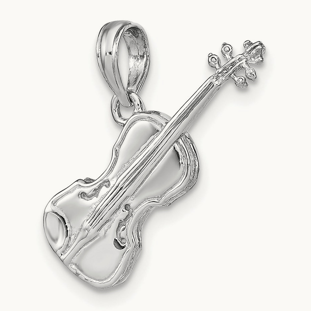 Polished Solid 3-D Violin Pendant — 14K White Gold