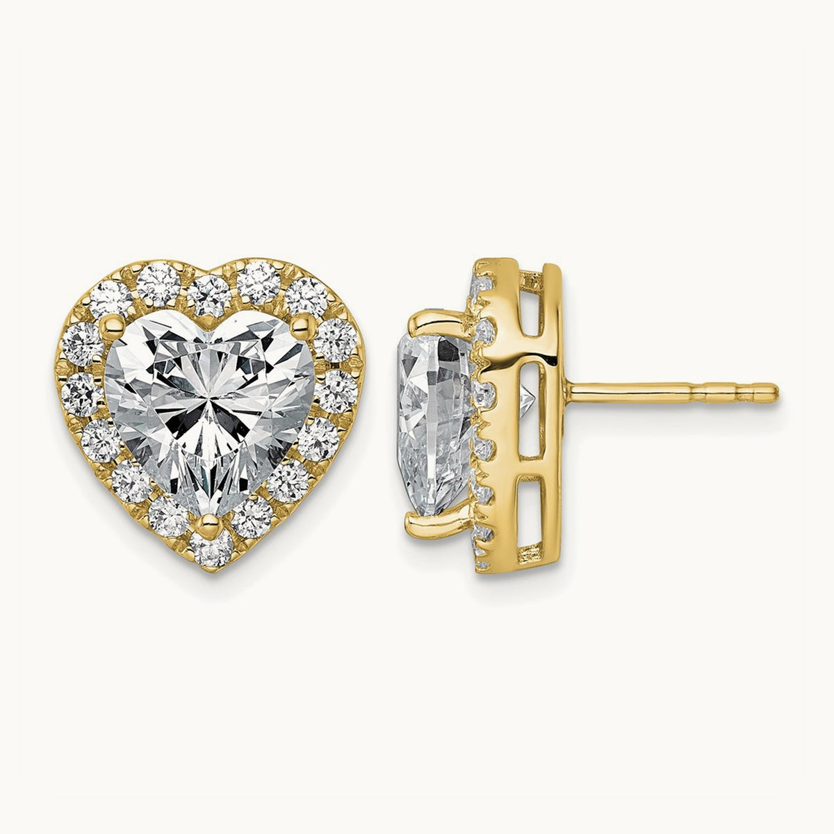 Heart Halo Post Earrings, 0.50-7.25 ct tw Lab-Grown Diamond — 6 ct, VS (Best), 14K Yellow Gold