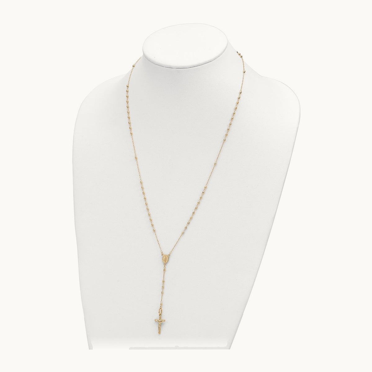 Polished Faceted Beads Rosary Necklace — 14K Yellow Gold