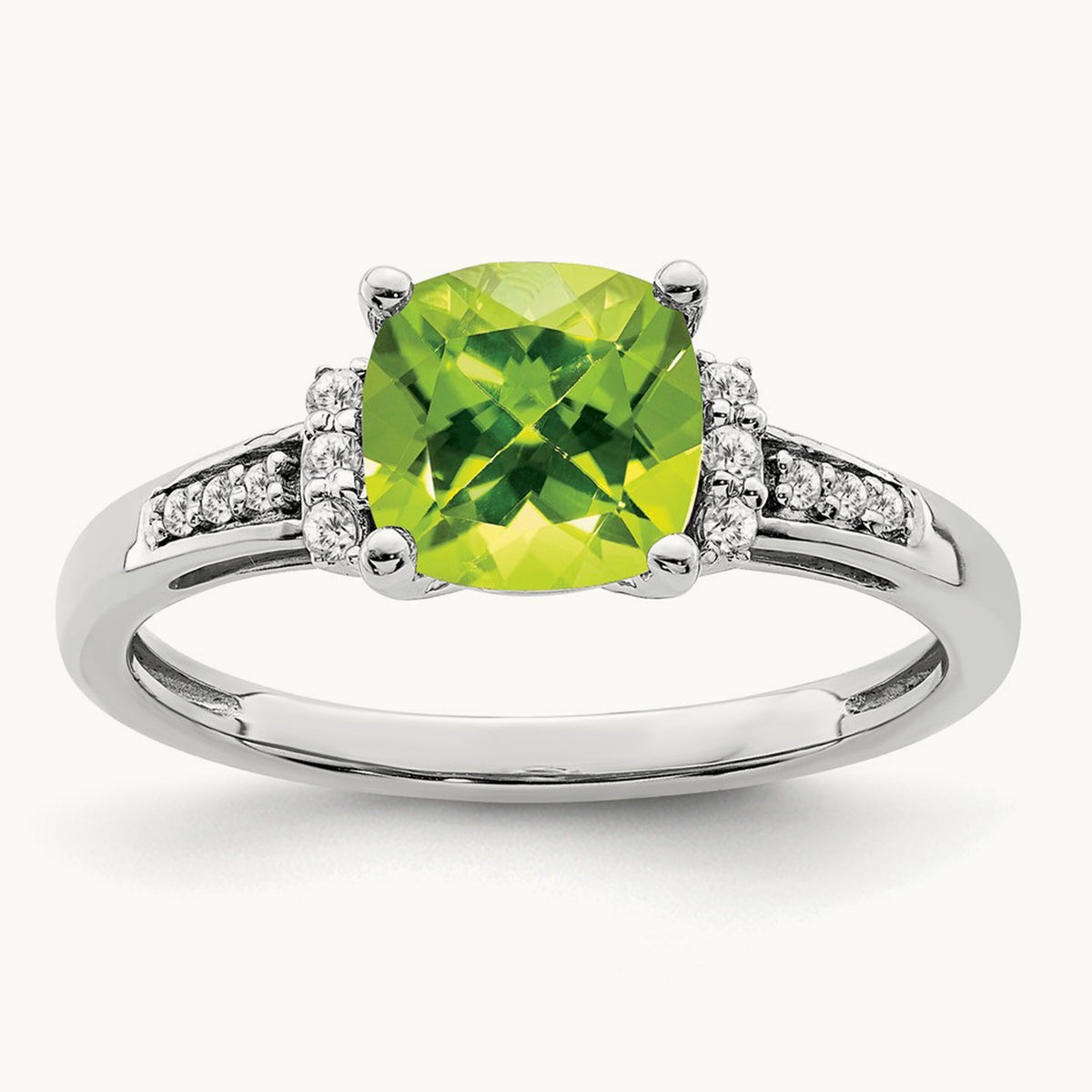 Cushion Peridot and Diamond Ring, 14K White Gold