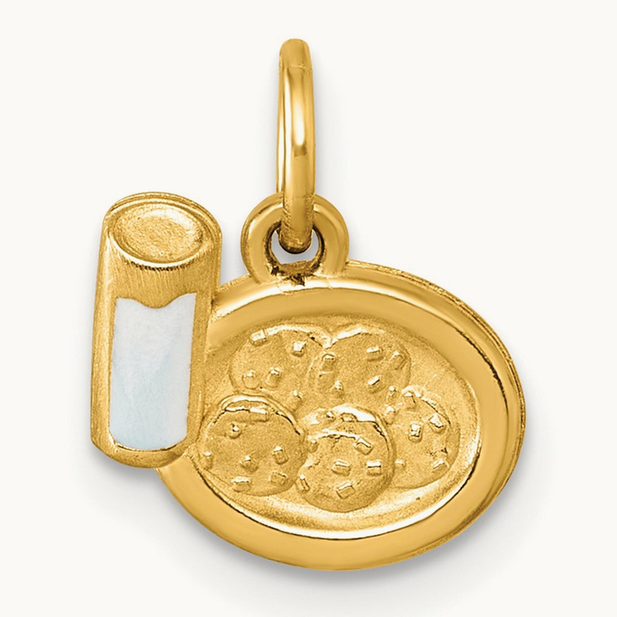 Polished Enameled Milk and Cookies Pendant, 14K