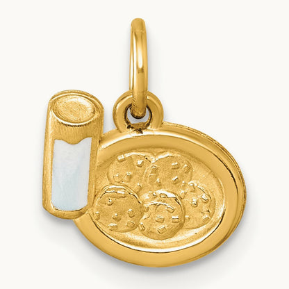 Polished Enameled Milk and Cookies Pendant, 14K