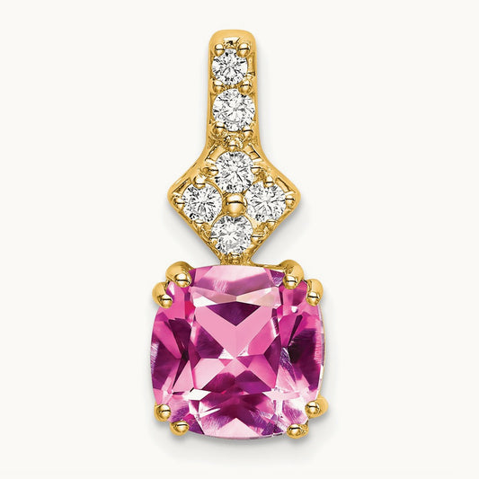 Created Pink Sapphire Pendant, 0.20 ct tw Lab-Grown Diamond — 14K Yellow Gold