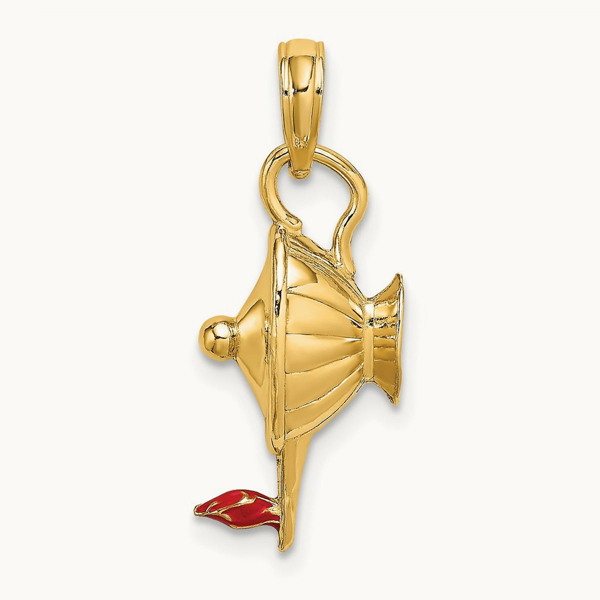 W/ Red Enamel Polished 3-D Genie Lamp Charm, 14K