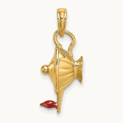 W/ Red Enamel Polished 3-D Genie Lamp Charm, 14K