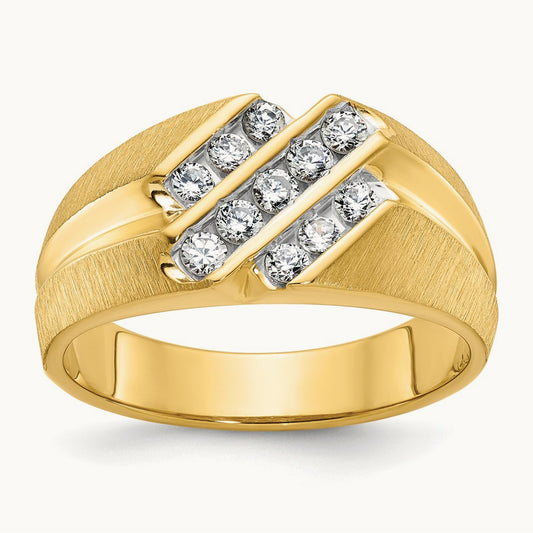 IBGoodman Men's Polished Satin and Grooved Diamond Ring, 14K