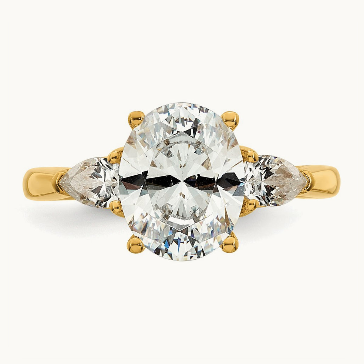Oval/Pear 3 Stone Engagement Ring, 1.25-3.50 ct tw Lab-Grown Diamond — 2 1/2 ct, 14K Yellow Gold