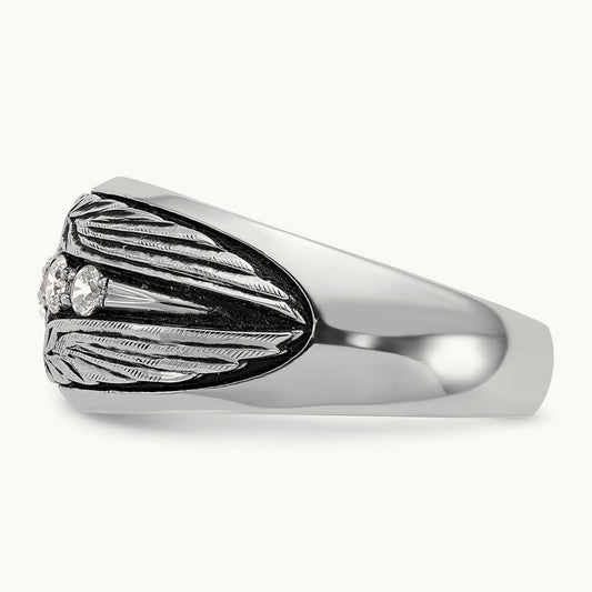 w/ Blk RH IBGoodman Men's Textured 5-Stone Diamond Ring, 14K White Gold