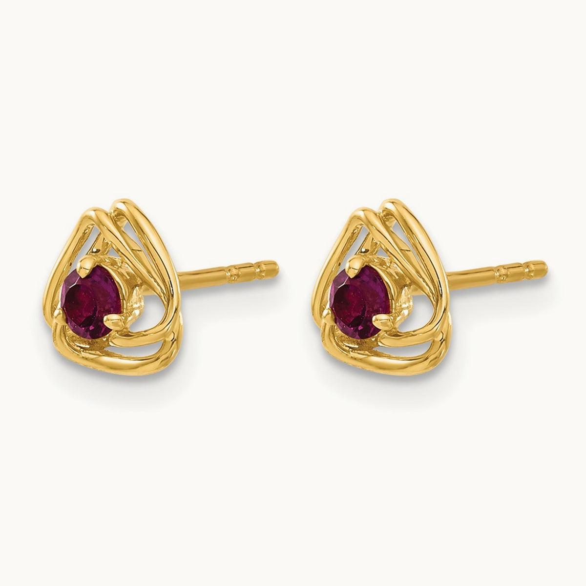 Rhodolite Garnet Post Earrings — 14K Yellow Gold