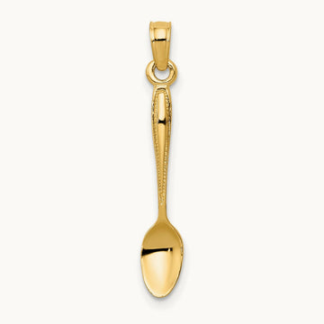 3-D Table Spoon Pendant — 14K Yellow Gold