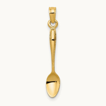 3-D Table Spoon Pendant — 14K Yellow Gold