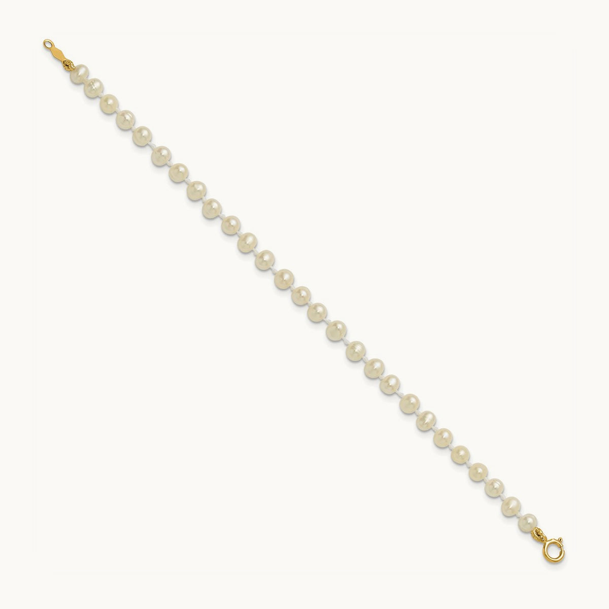3- White Semi Round Freshwater Cultured Pearl Bracelet, 14K
