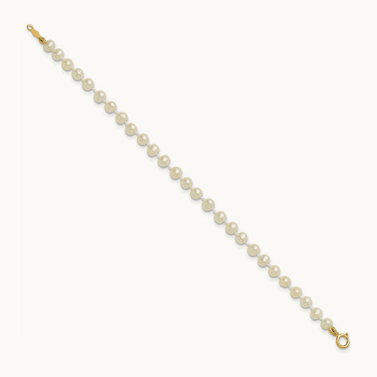 3- White Semi Round Freshwater Cultured Pearl Bracelet, 14K