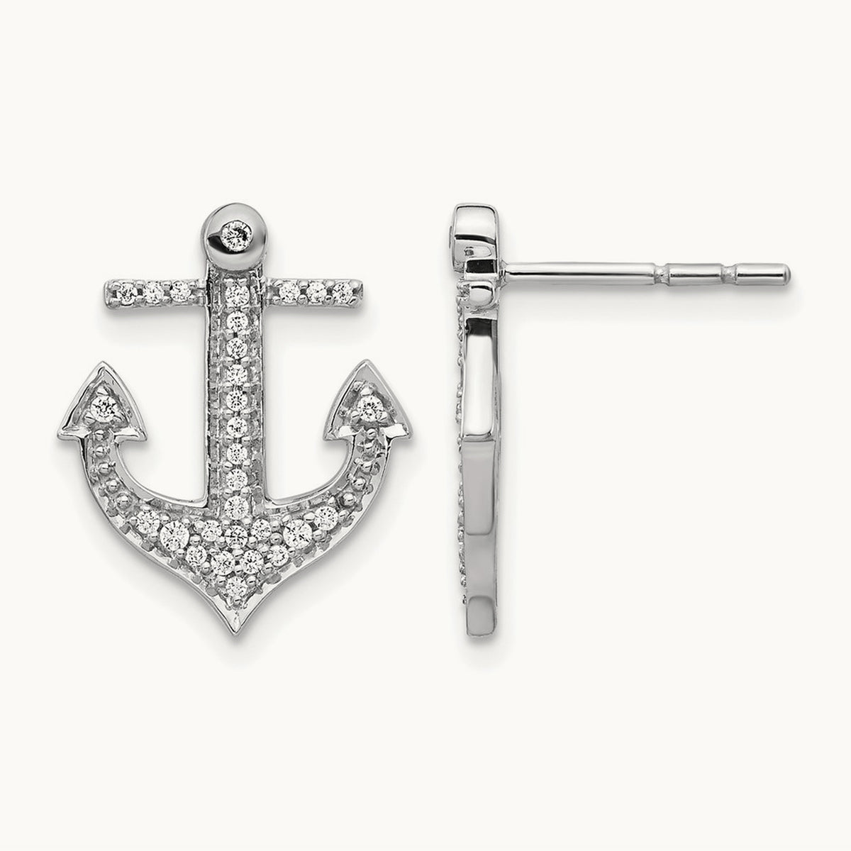 Diamond Anchor Earrings, 14K White Gold