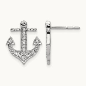 Diamond Anchor Earrings, 14K White Gold