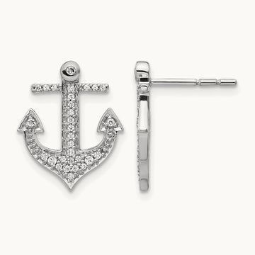 Diamond Anchor Earrings, 14K White Gold