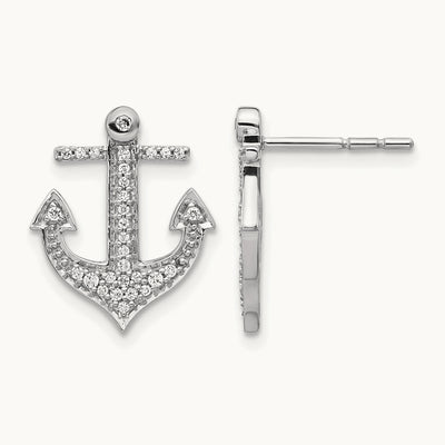 Diamond Anchor Earrings, 14K White Gold
