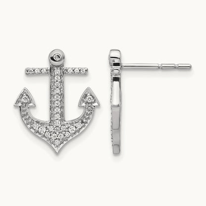 Diamond Anchor Earrings, 14K White Gold