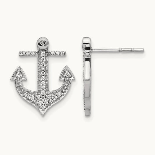 Diamond Anchor Earrings, 14K White Gold