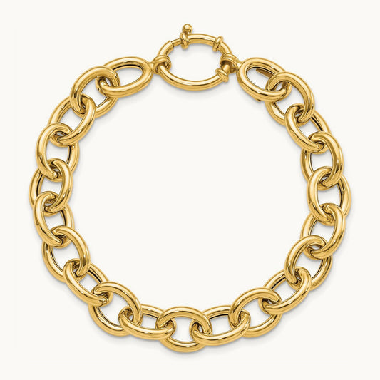 Polished Fancy Oval Link Bracelet, 14K