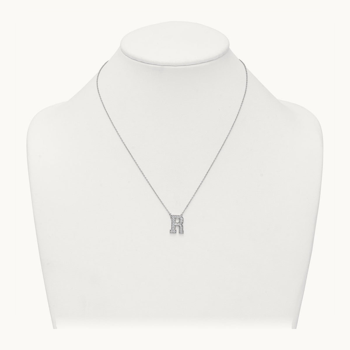 Initial Necklace — 14K White Gold, R, 1/2 ct