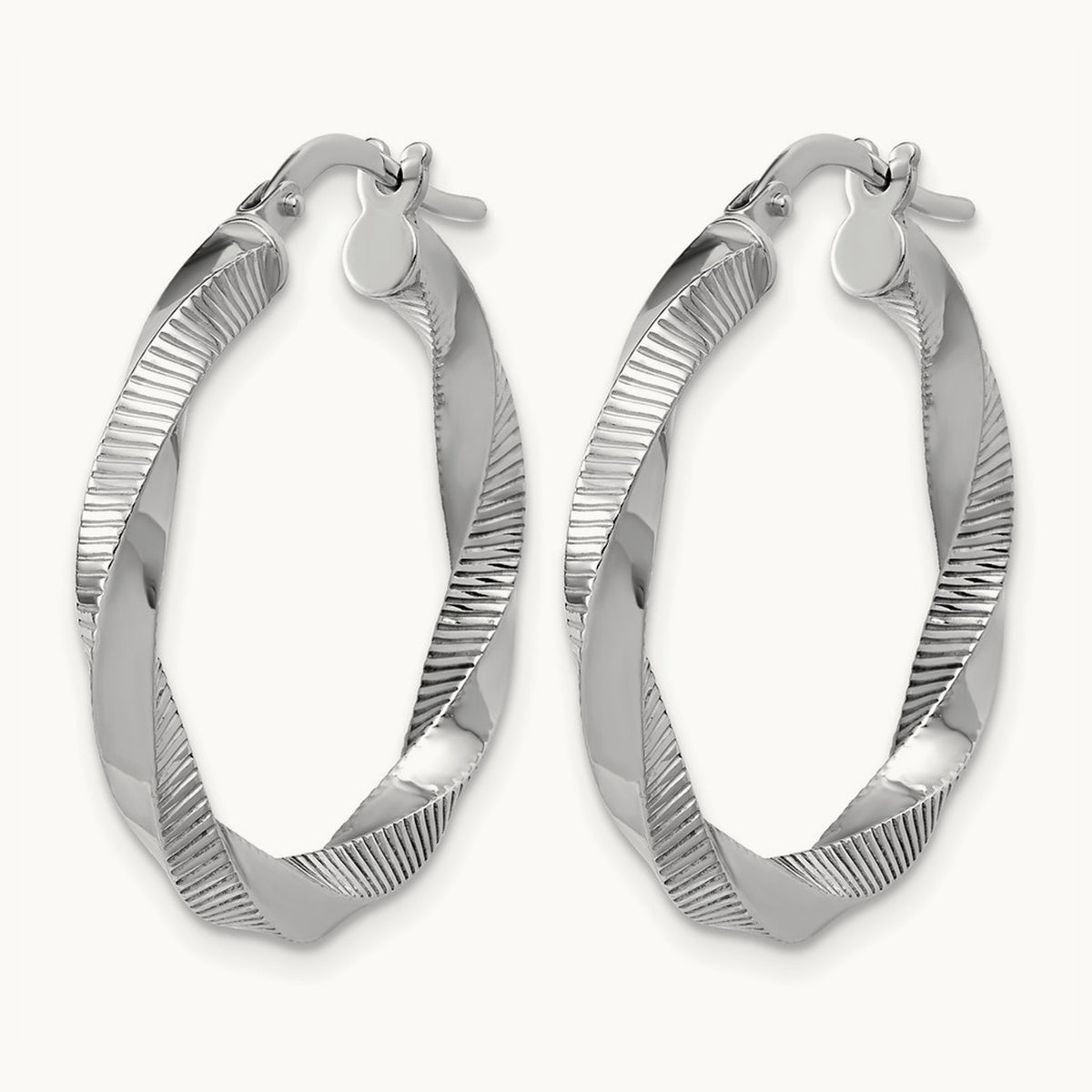 Rhodium-plated Twisted Textured Hoop Earrings — 27mm