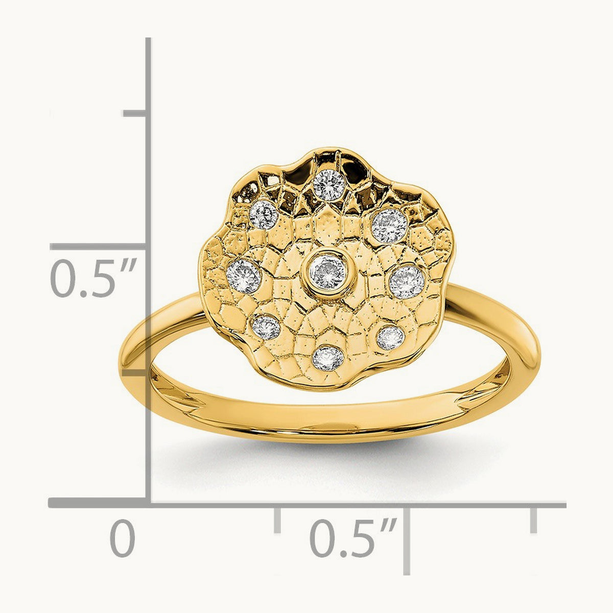 Polished and Textured Diamond Circle Ring, 14K