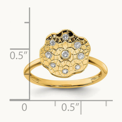 Polished and Textured Diamond Circle Ring, 14K