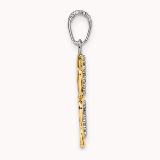 Diamond-cut Dog and Puppy Pendant, 14K with White Rhodium