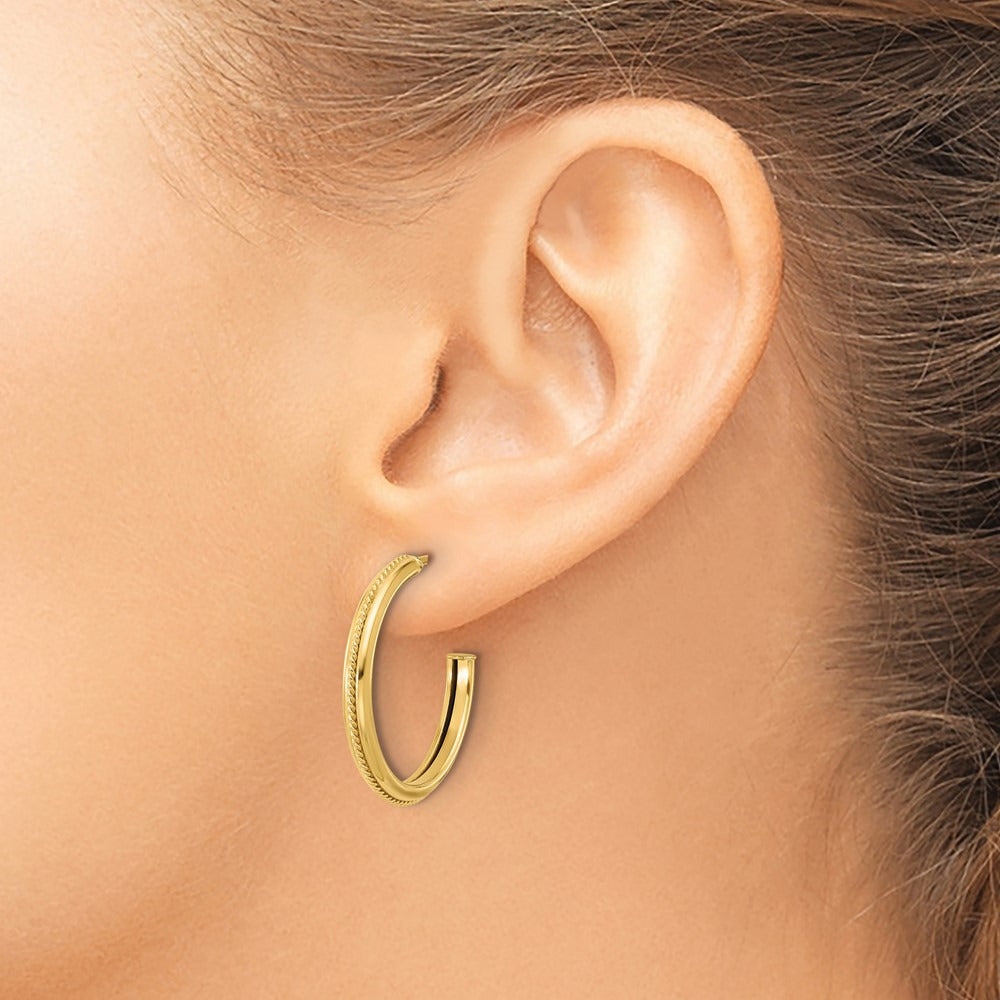 Polished and Textured Round J-Hoop Earrings — 24mm