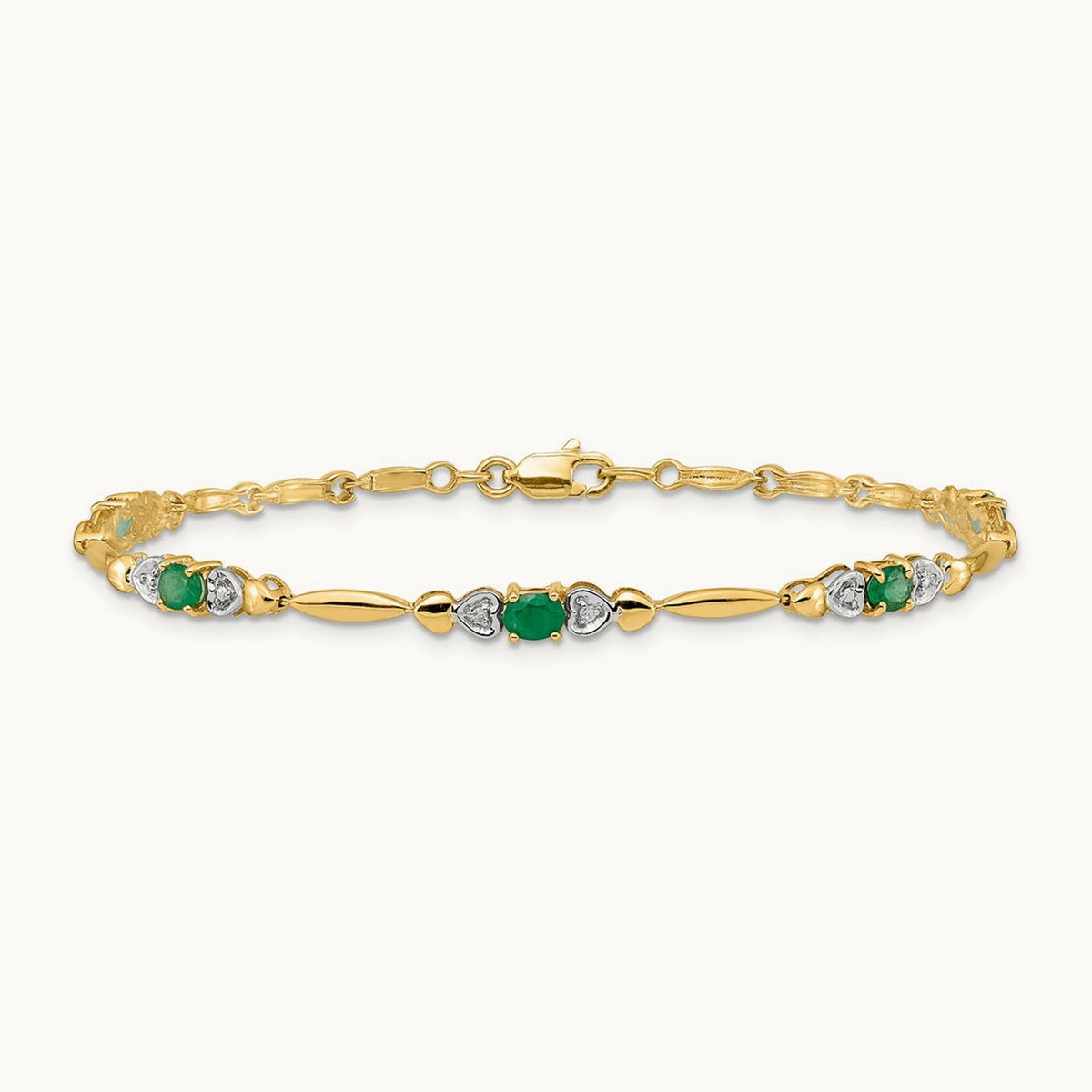 Diamond and Emerald Bracelet — 14K Yellow Gold