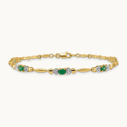 Diamond and Emerald Bracelet — 14K Yellow Gold