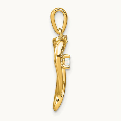 Created Opal and Diamond Heart Pendant, 14K