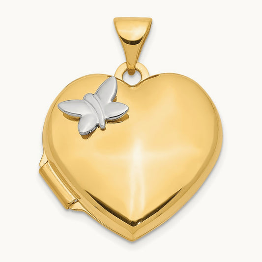 Butterfly Heart Locket, 18mm, 14K Two-tone