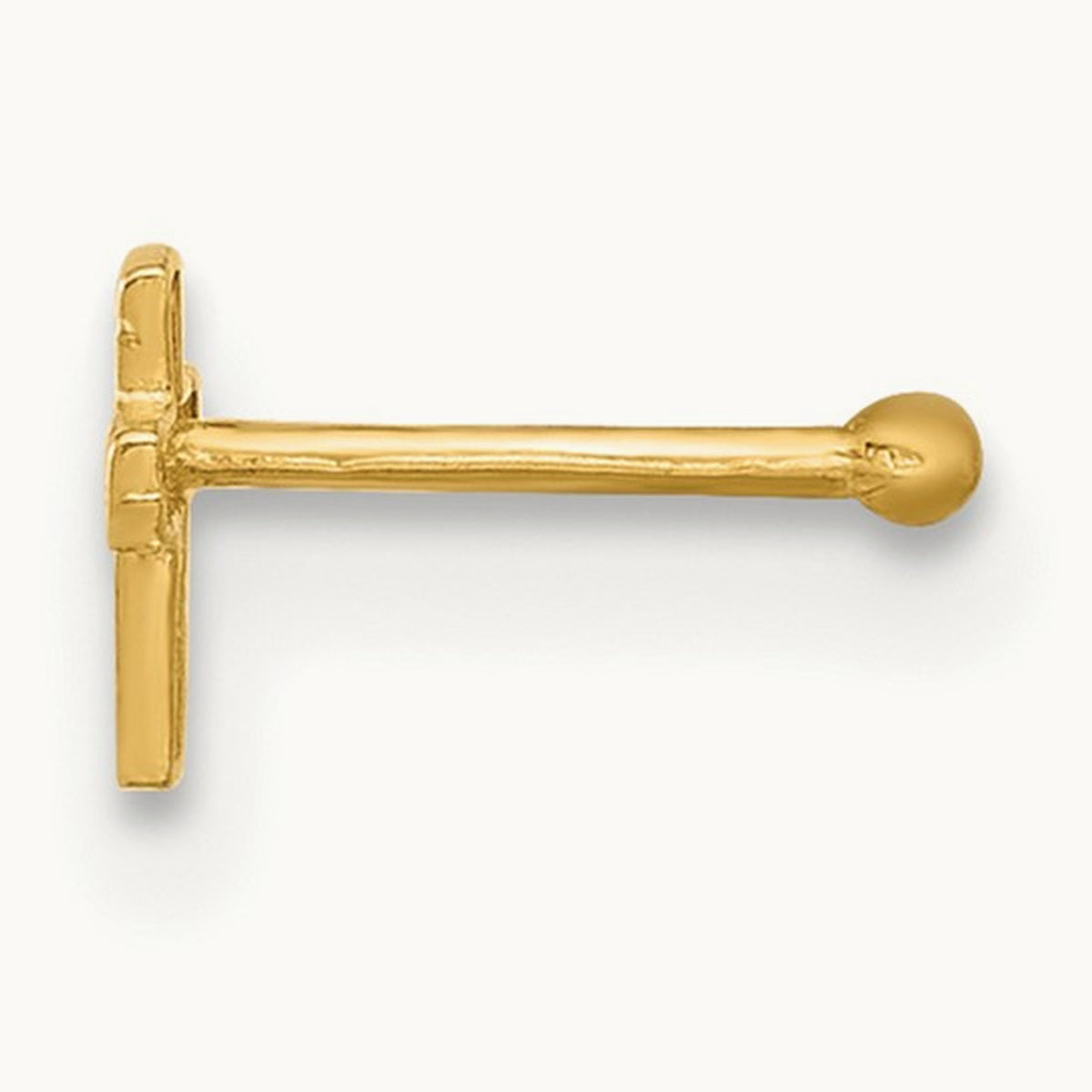 22 Gauge Polished Cross Nose Stud, 14K