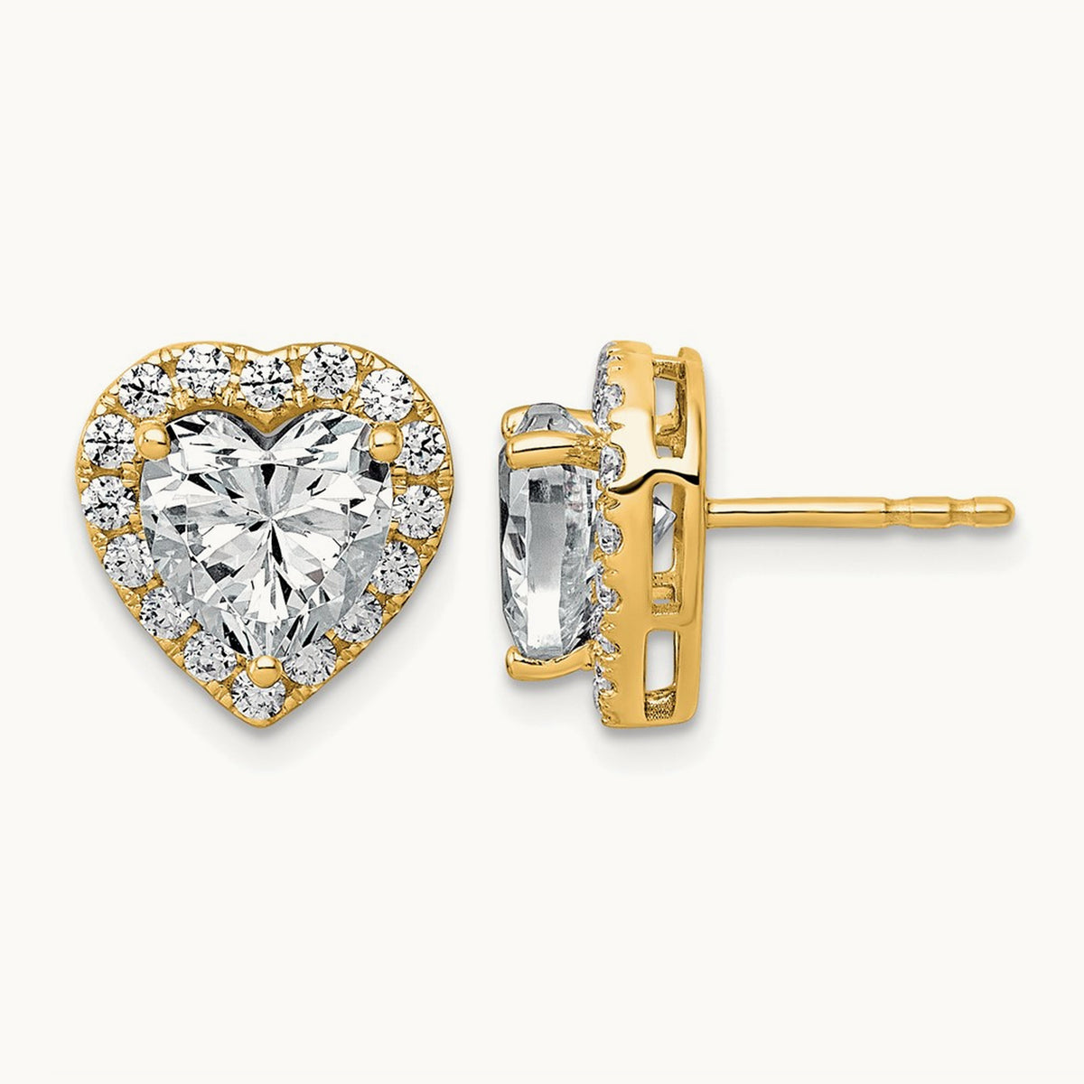 Heart Halo Post Earrings, 0.50-7.25 ct tw Lab-Grown Diamond — 3 1/2 ct, VS (Best), 14K Yellow Gold