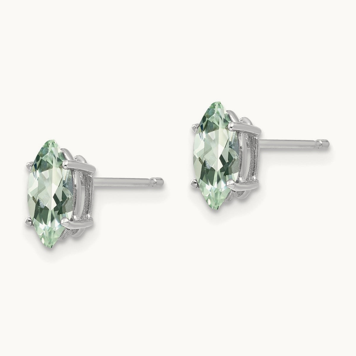 8x4mm Marquise Green Quartz Earring, 14K White Gold
