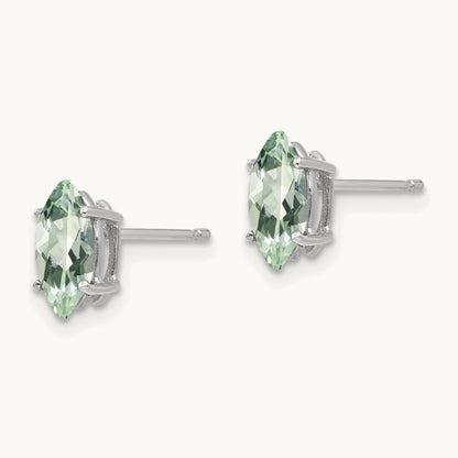 8x4mm Marquise Green Quartz Earring, 14K White Gold