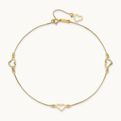 Fancy Heart 10in Plus 1in ext. Anklet, 14K