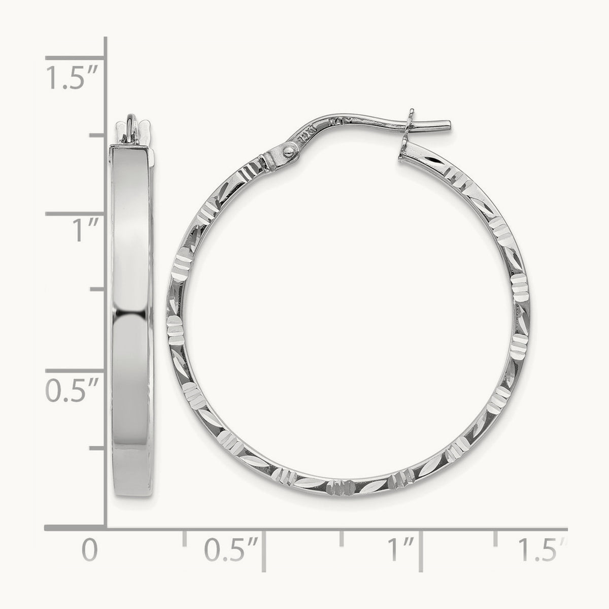 Diamond Cut Edge Large Polished Hoop Earrings — 14K White Gold