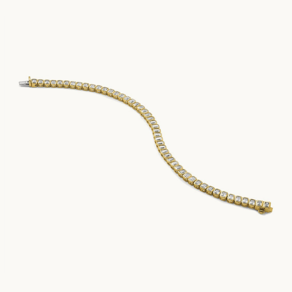 Emerald Bezel Tennis Bracelet, 6.50 ct tw Lab-Grown Diamond — 14K Yellow Gold