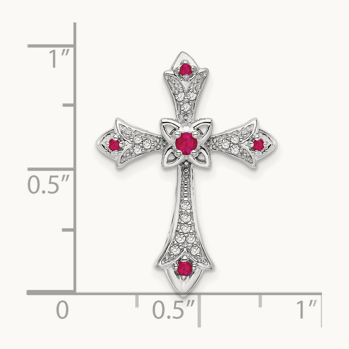 Ruby and Diamond Fleur de Lis Cross Chain Slide, 14K White Gold