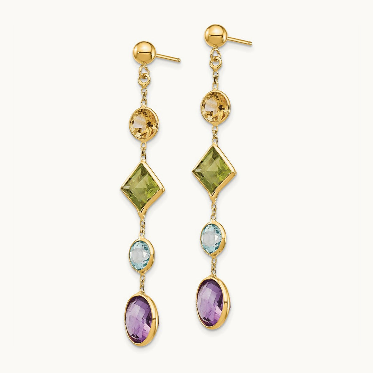 Muti-Gemstone Post Earrings, 14K