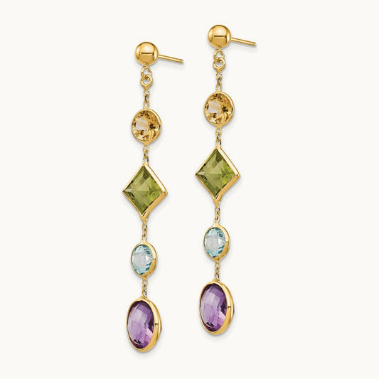 Muti-Gemstone Post Earrings, 14K