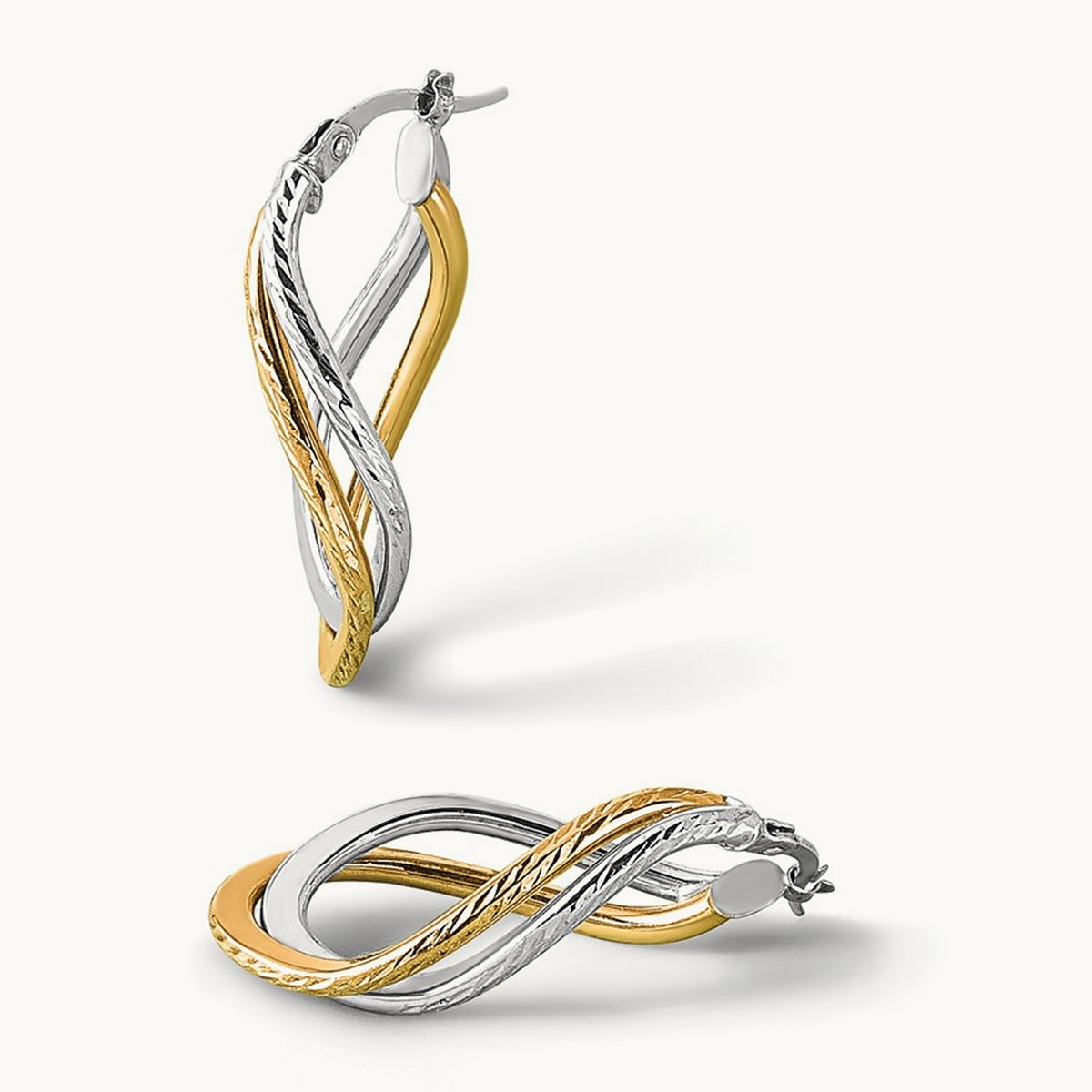 Polished and Diamond-cut Twist Hoop Earrings, 10K with Rhodium — Leslie's
