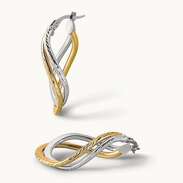 Polished and Diamond-cut Twist Hoop Earrings, 10K with Rhodium — Leslie's