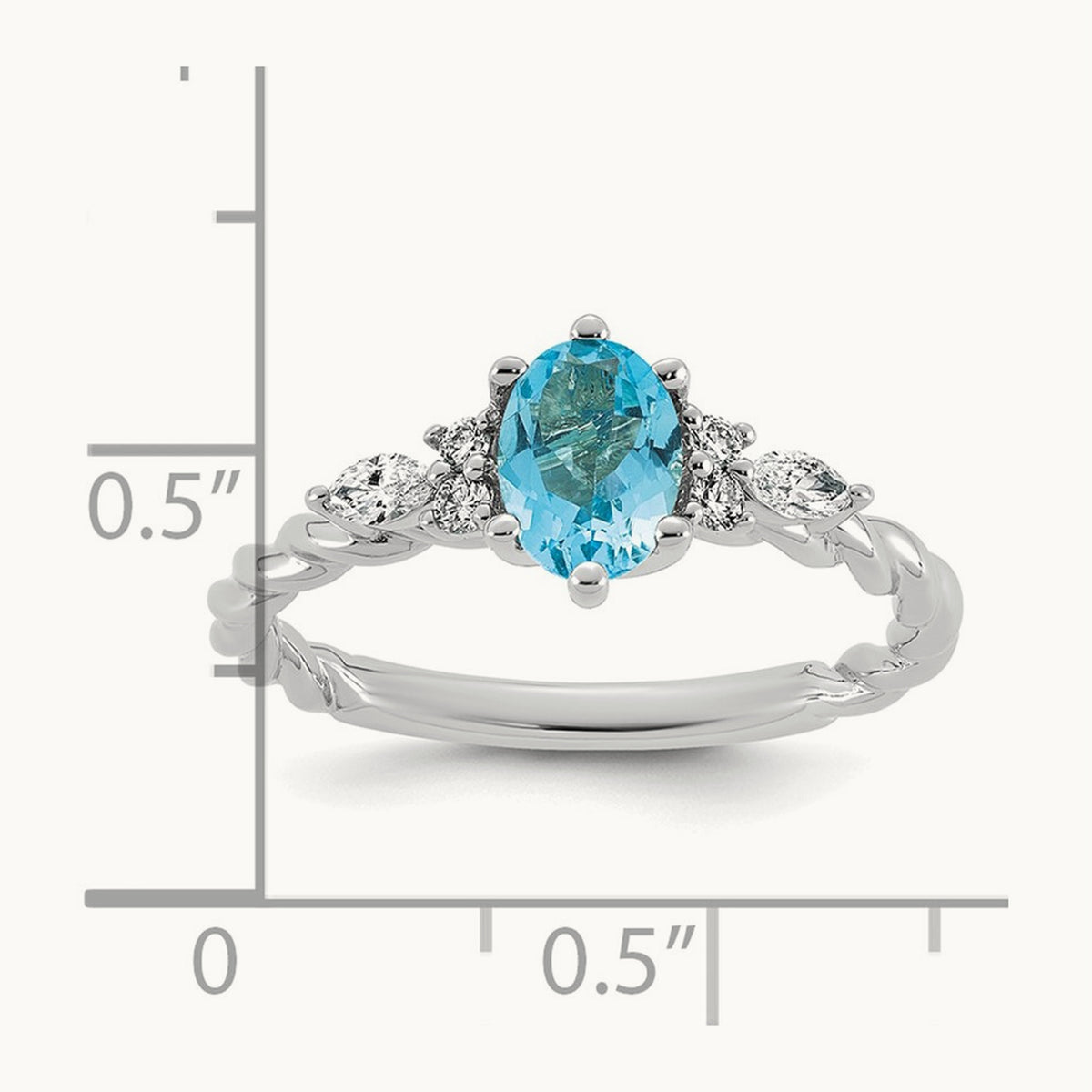 Polished Diamond and Blue Topaz Twisted Ring — 14K White Gold