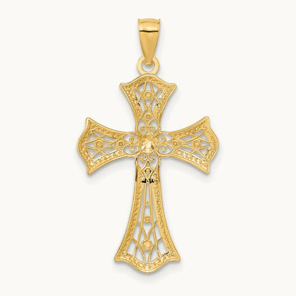 w/Rhodium Diamond-Cut Cross Pendant, 14K