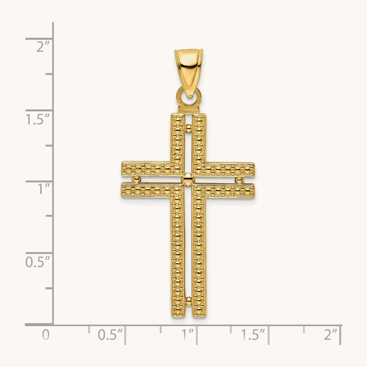 Polished Beaded Cross Pendant, 14K